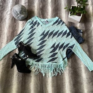 Blue and Green Geometric Poncho